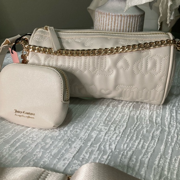 Juicy Couture Handbags - Juicy Couture Cream Barrel Shoulder & Crossbody Bag with Mini Pouch